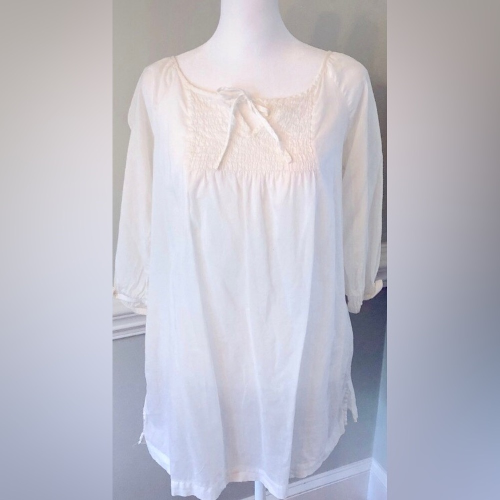 3/4 Sleeve White Embroidery Bathing Suit Cover up Top